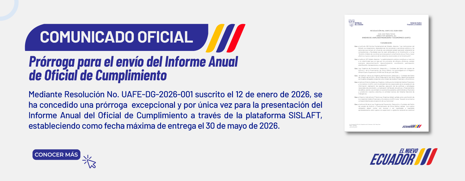 Prórroga para el envío del Informe Anual de Oficial de Cumplimiento