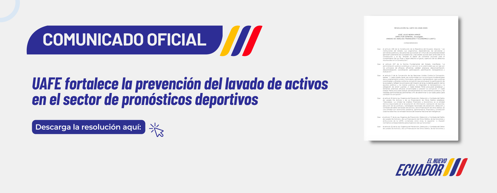 Resolución / UAFE fortalece la prevención del lavado de activos en el sector de pronósticos deportivos