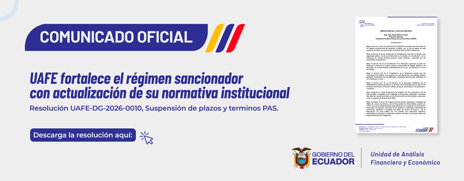 Resoluci&oacuten / UAFE fortalece el regim&eacutem sancionador